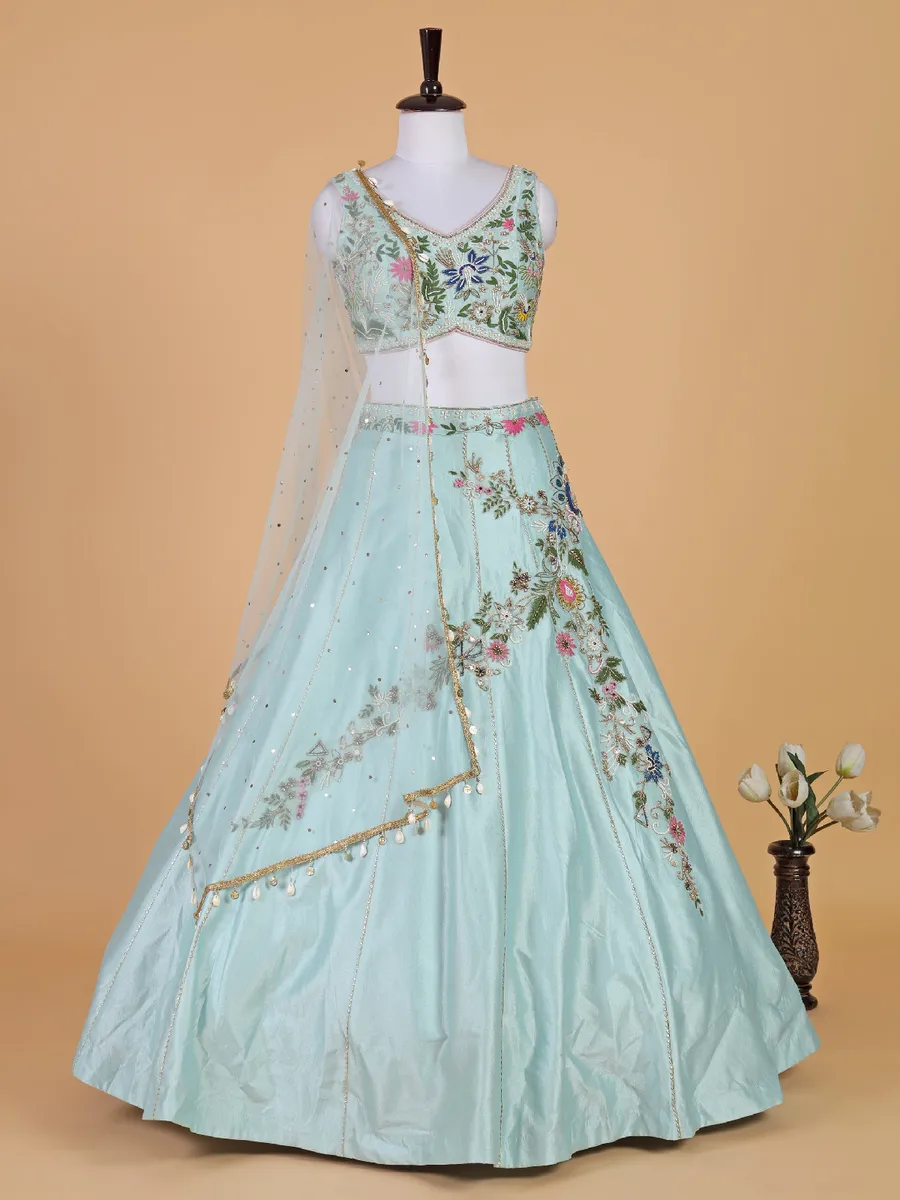 Stunning georgette lehenga choli in sky blue