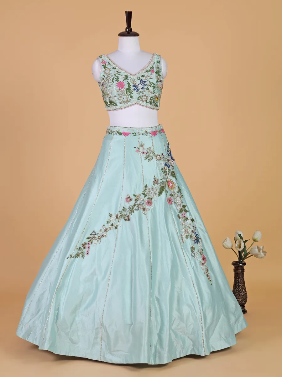 Stunning georgette lehenga choli in sky blue