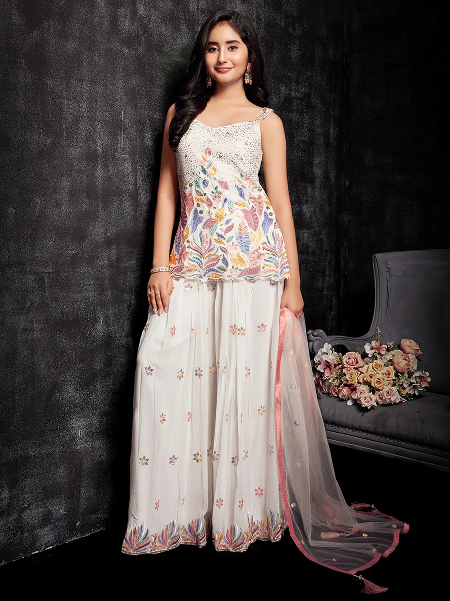 Stunning georgette off-white palazzo suit