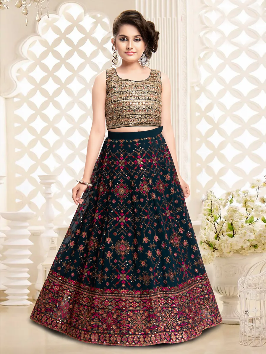 Stunning georgette teal blue lehenga choli