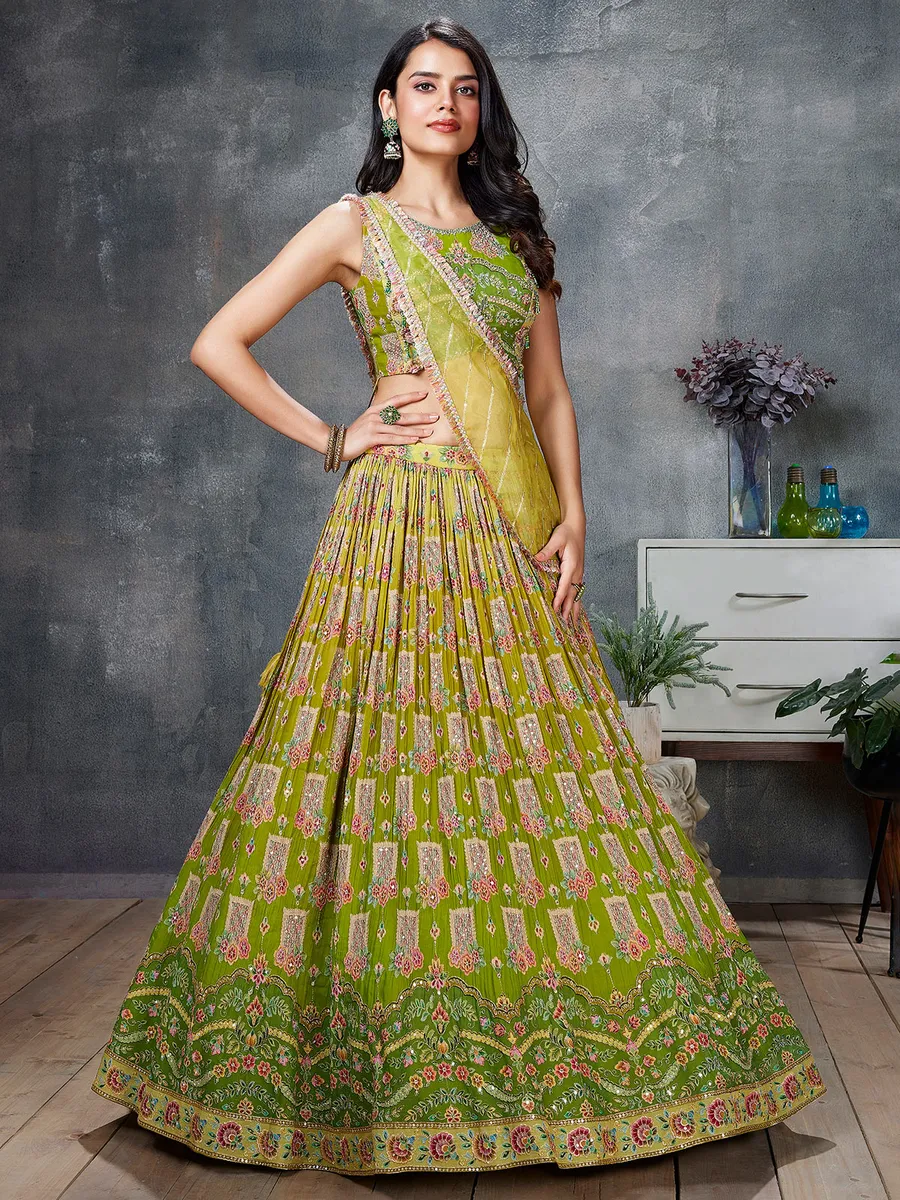 Stunning green georgette printed lehenga choli