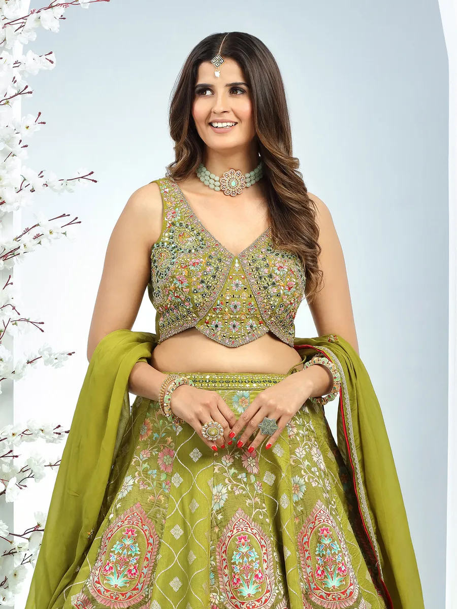 Stunning green silk lehenga choli