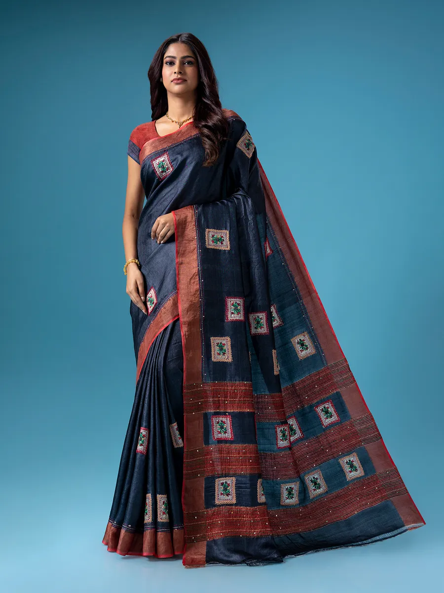 Stunning grey cotton saree