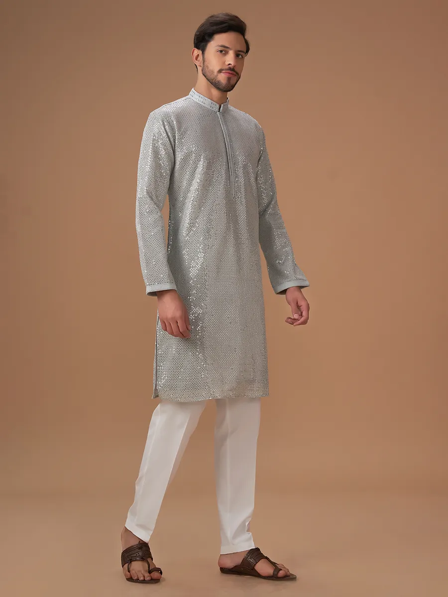 Stunning grey georgette  Men Kurta pajama