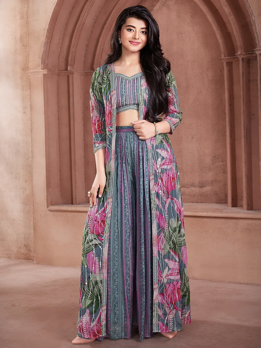 Stunning grey silk palazzo salwar suit