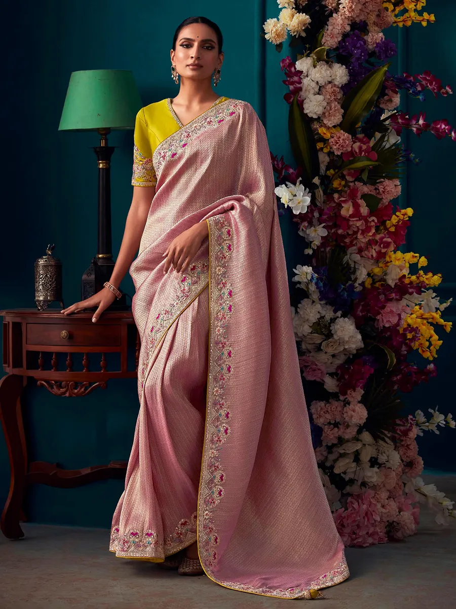 Stunning light pink banarasi silk saree