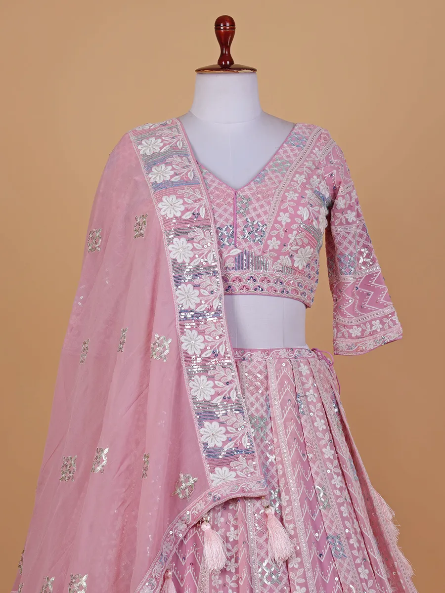 Stunning light pink embroidery lehenga choli