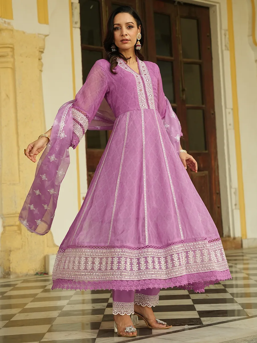 Stunning light purple cotton printed kurti set