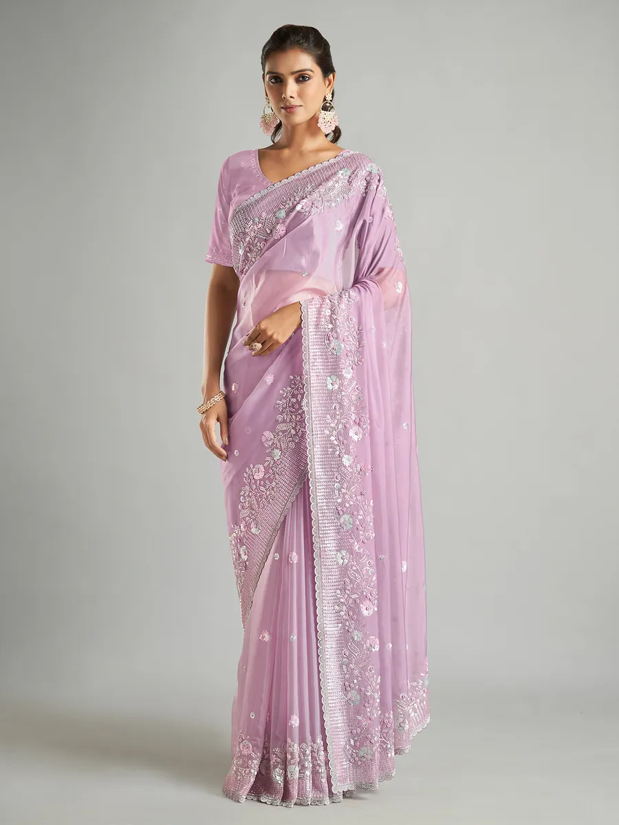 Stunning light purple organza saree