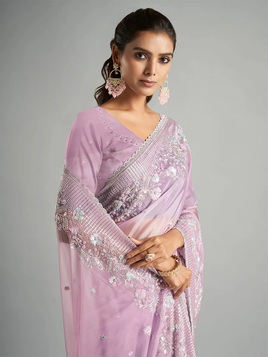 Stunning light purple organza saree