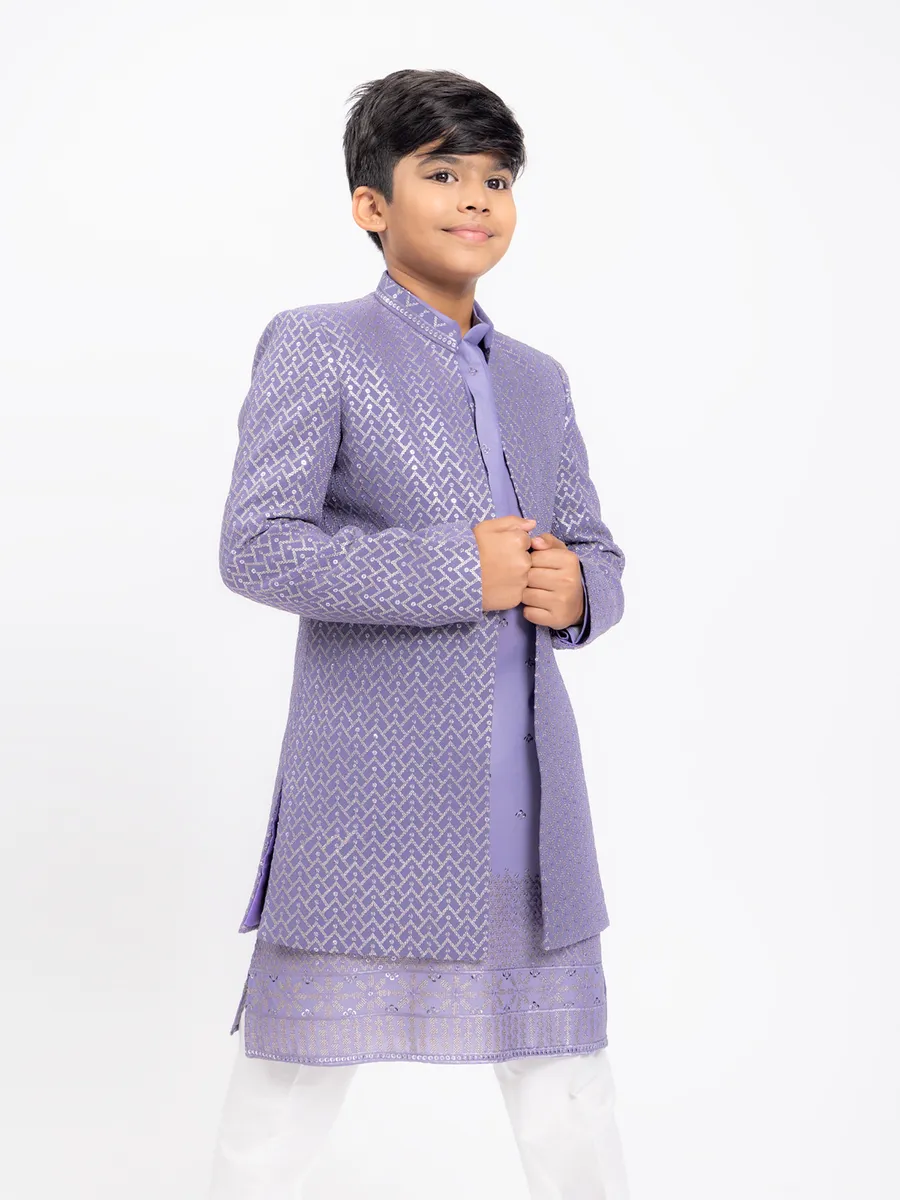 Stunning lilac purple silk indowestern