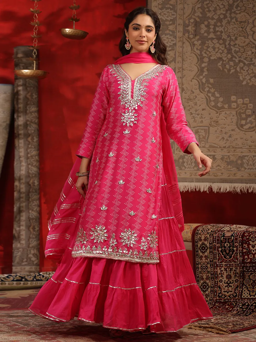 Stunning magenta printed kurti in silk
