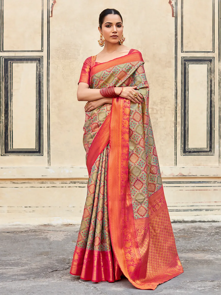 Stunning magenta silk printed saree