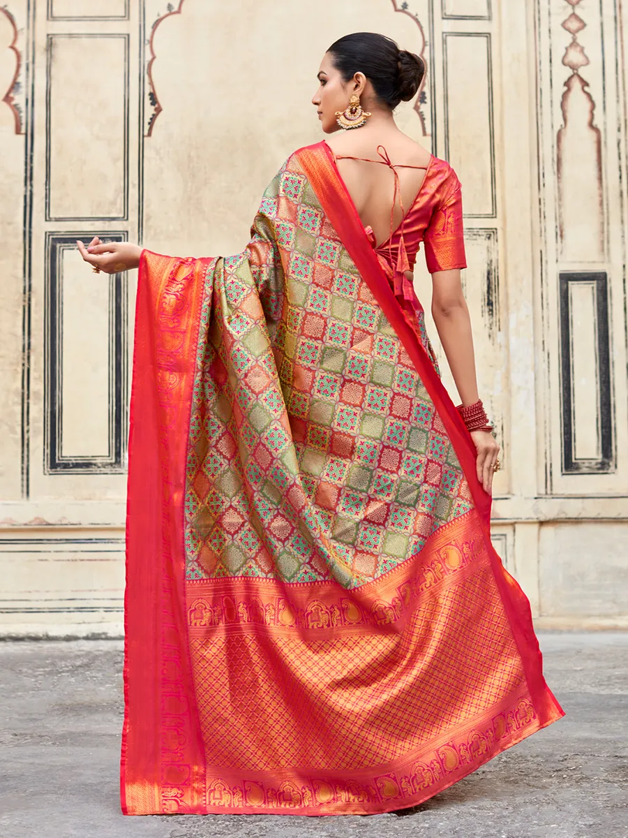 Stunning magenta silk printed saree