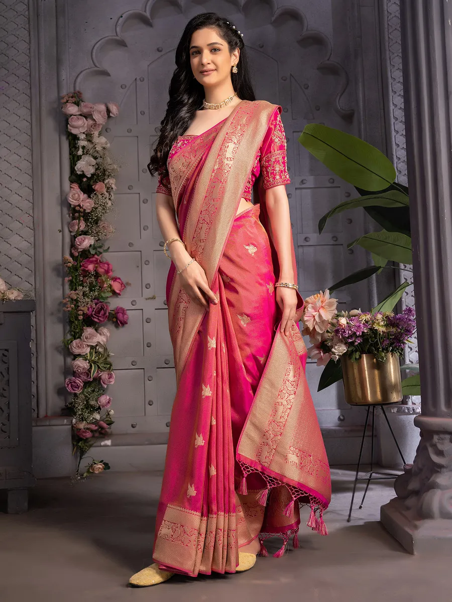 Stunning magenta tissue silk saree