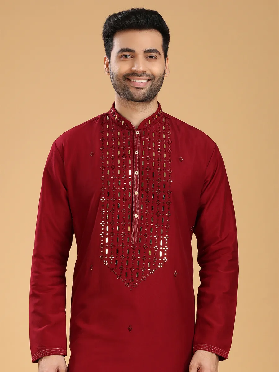 Stunning maroon cotton kurta suit