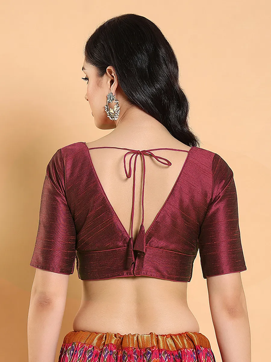 Stunning maroon silk plain blouse