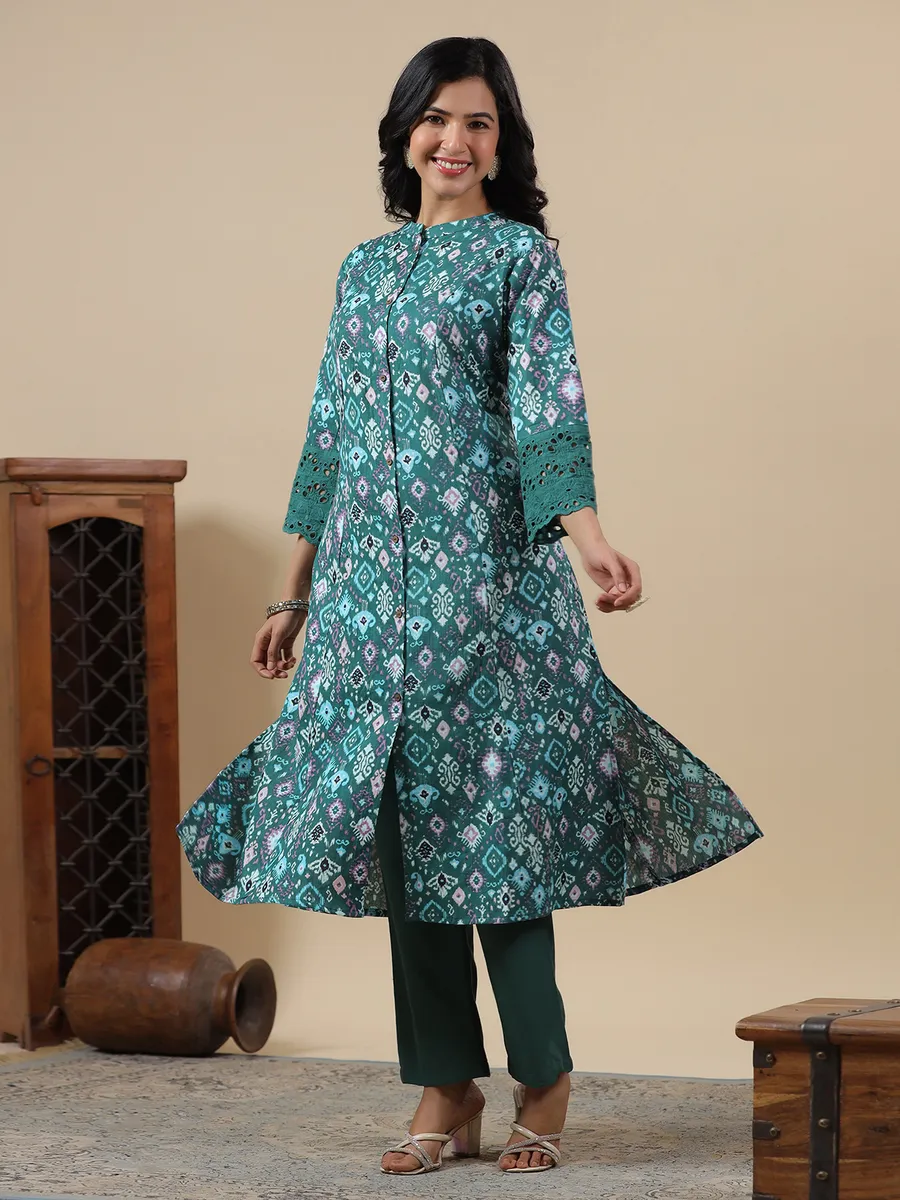 Stunning mint green printed cotton kurti