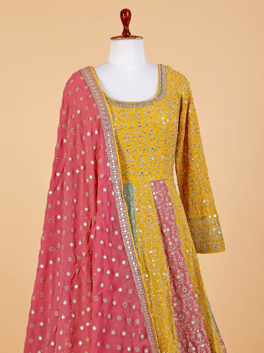 Stunning Mustard yellow floor length anarkali suit