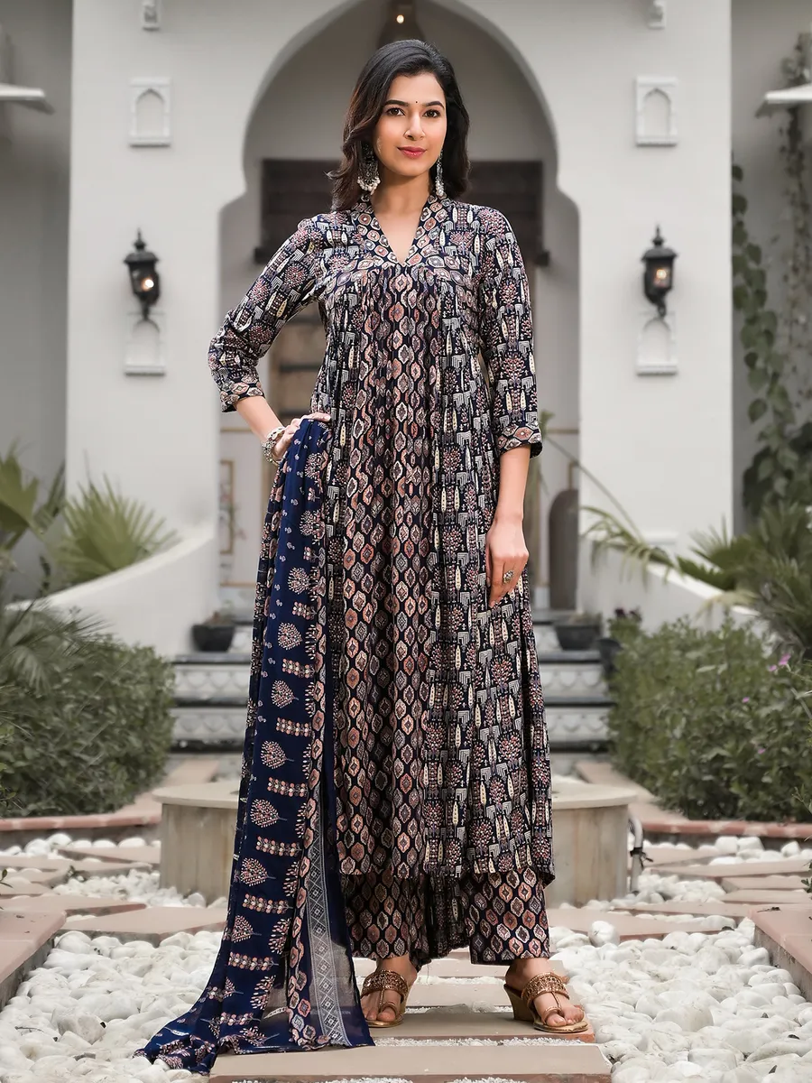 Stunning navy printed kurti set