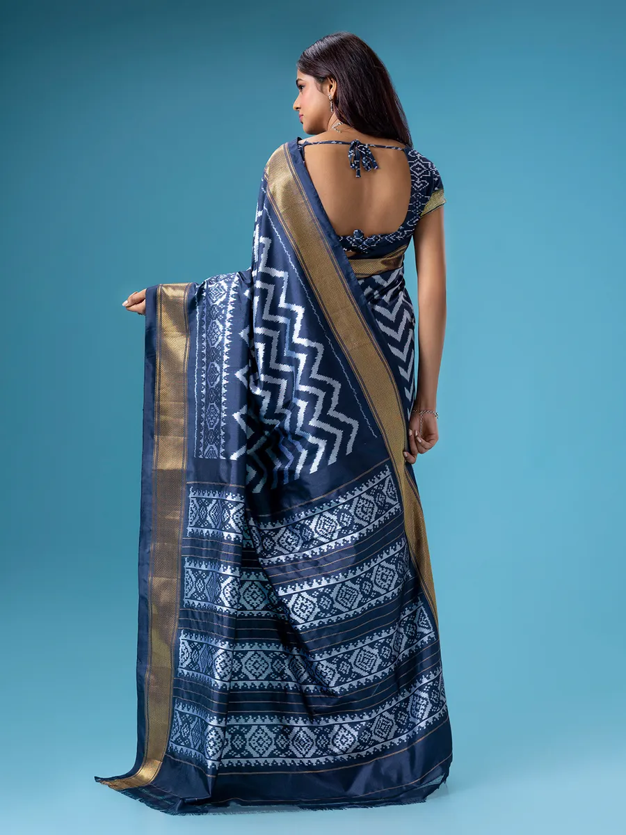 Stunning navy silk printed saree