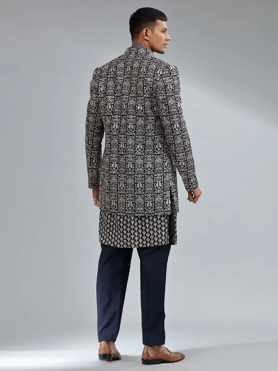 Stunning navy terry rayon men indowestern