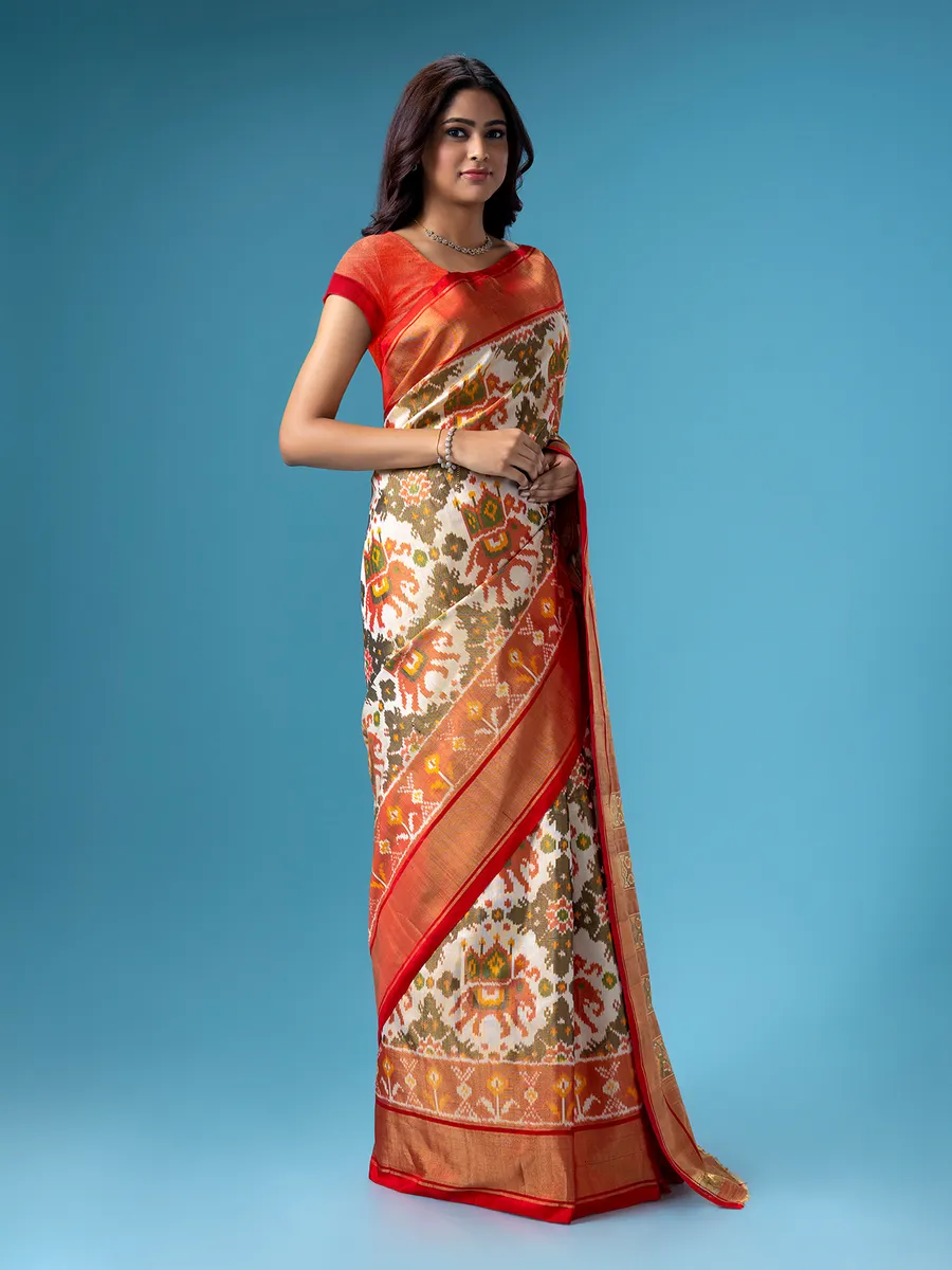 Stunning off white patola printed saree