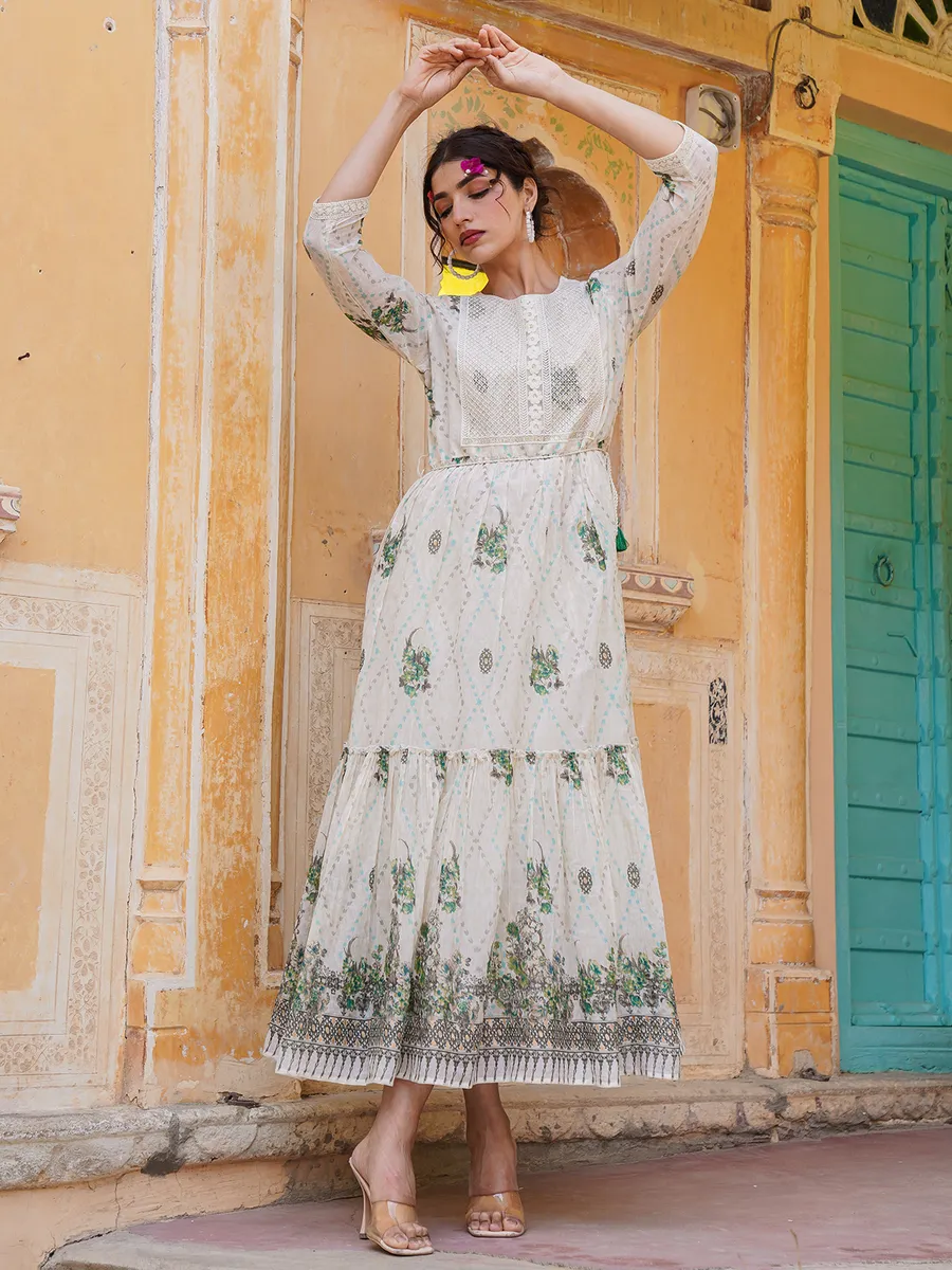 Stunning off white printed cotton kurti