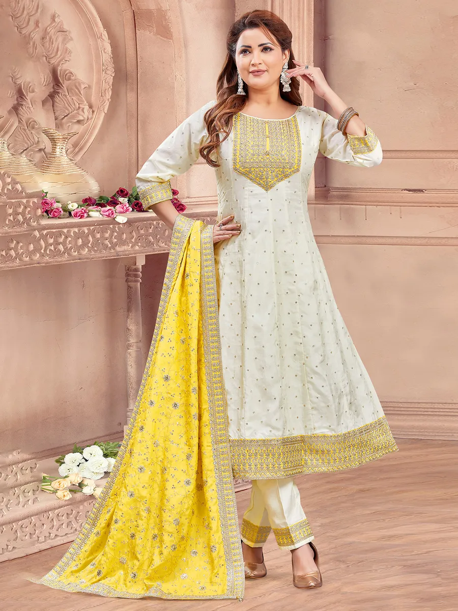 Stunning offwhite silk salwar suitG3WSS41930 United States