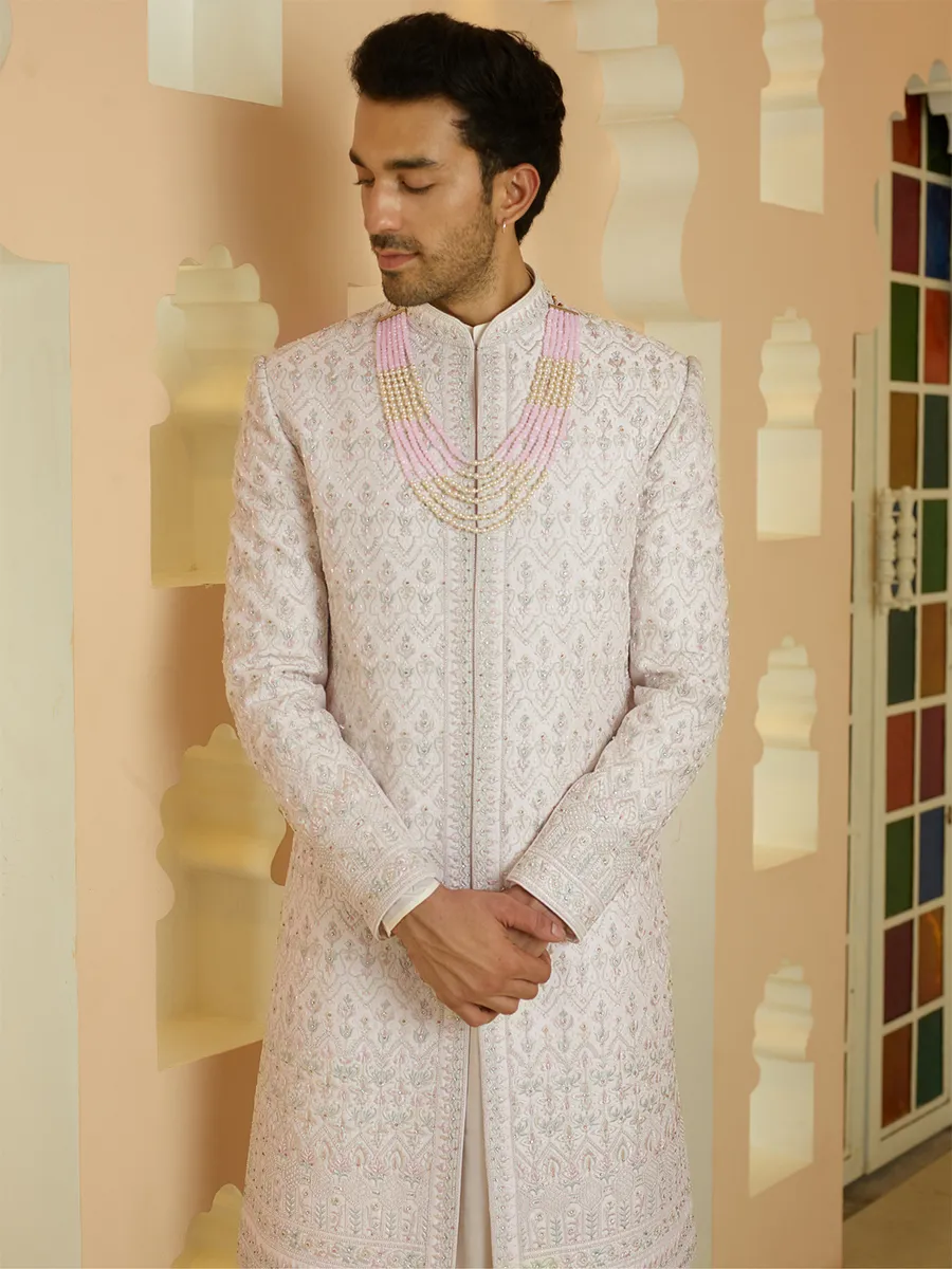 Stunning off white silk sherwani