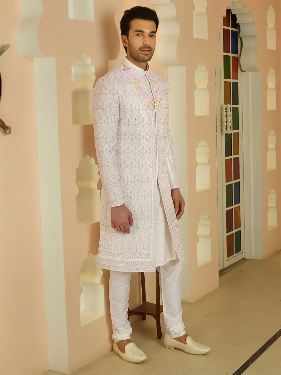 Stunning off white silk sherwani