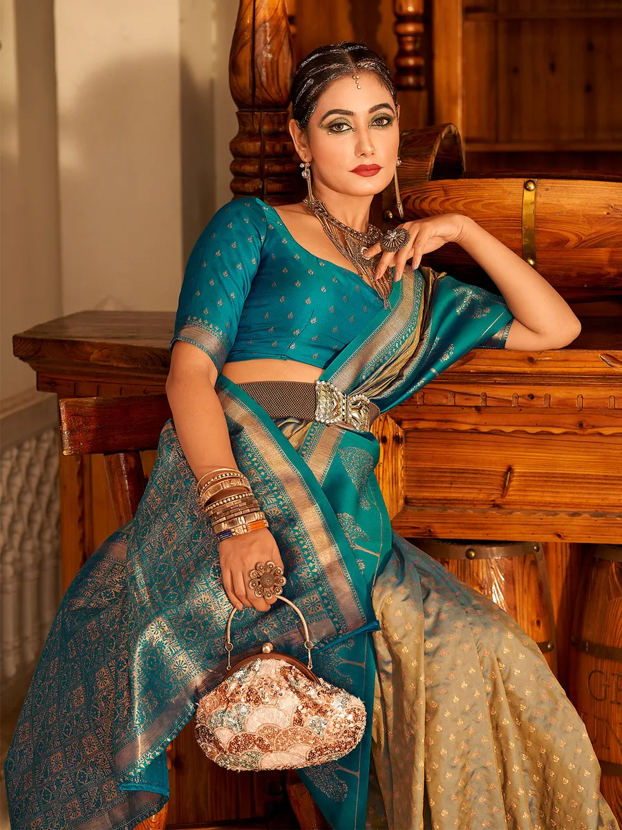 Stunning olive banarasi silk saree