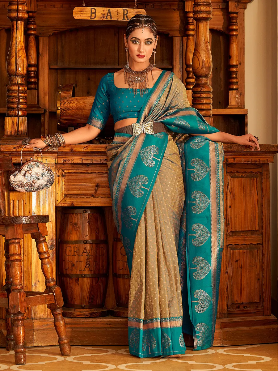 Stunning olive banarasi silk saree