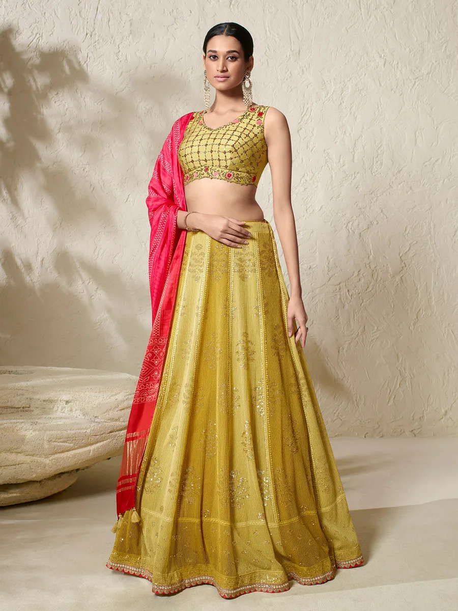 Stunning olive georgette lehenga choli