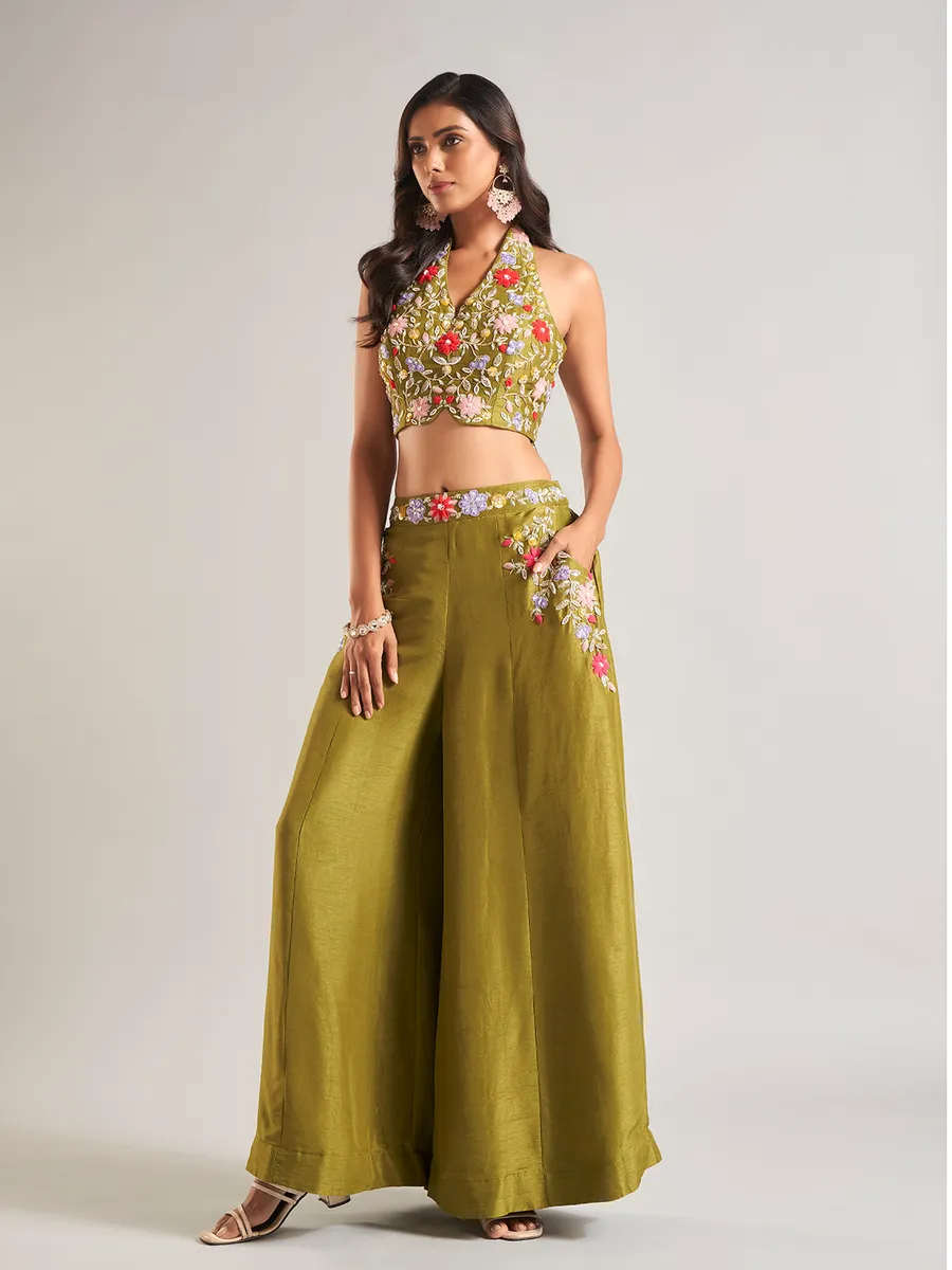 Stunning olive silk palazzo salwar suit