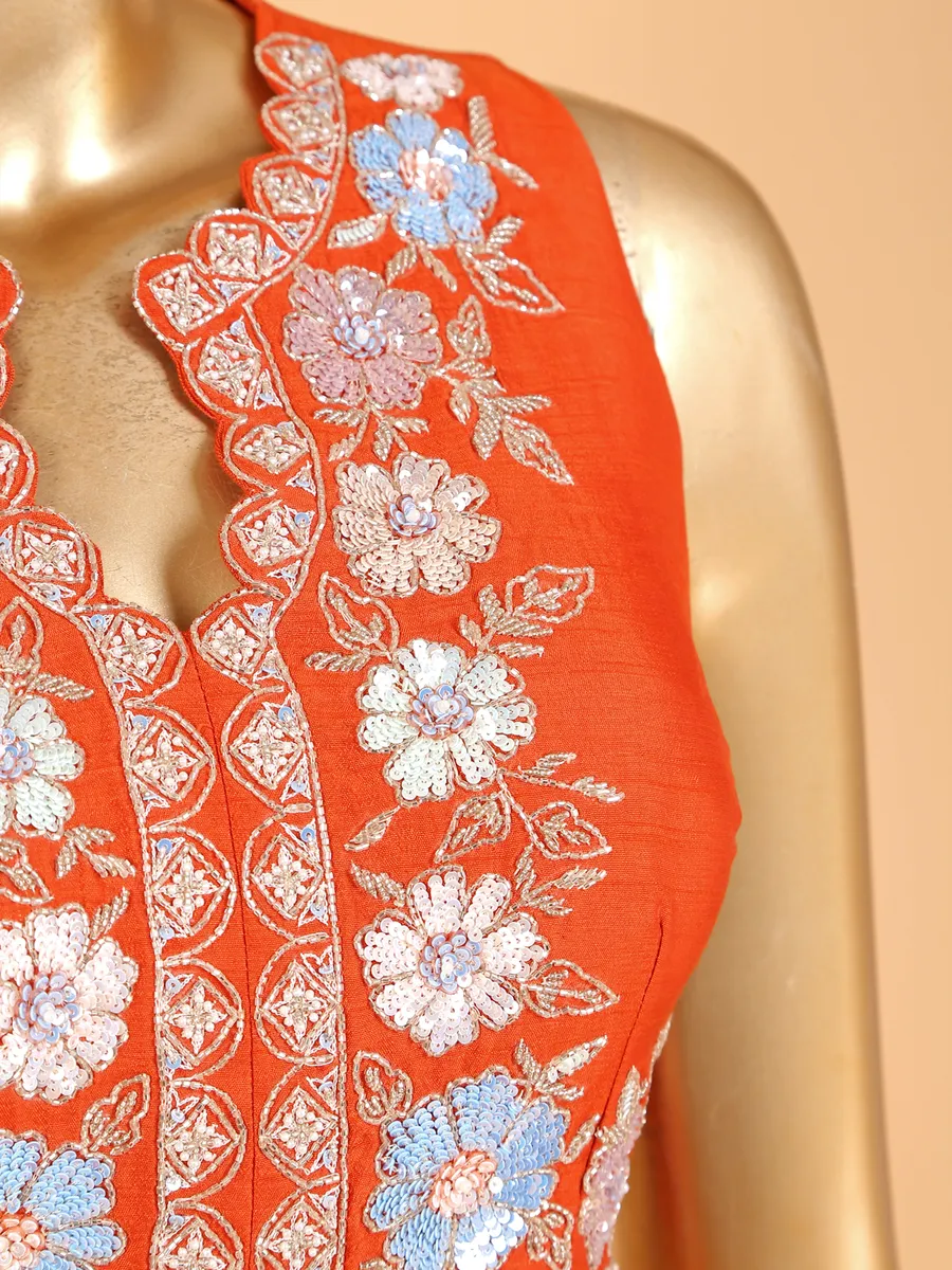 Stunning orange silk designer palazzo suit