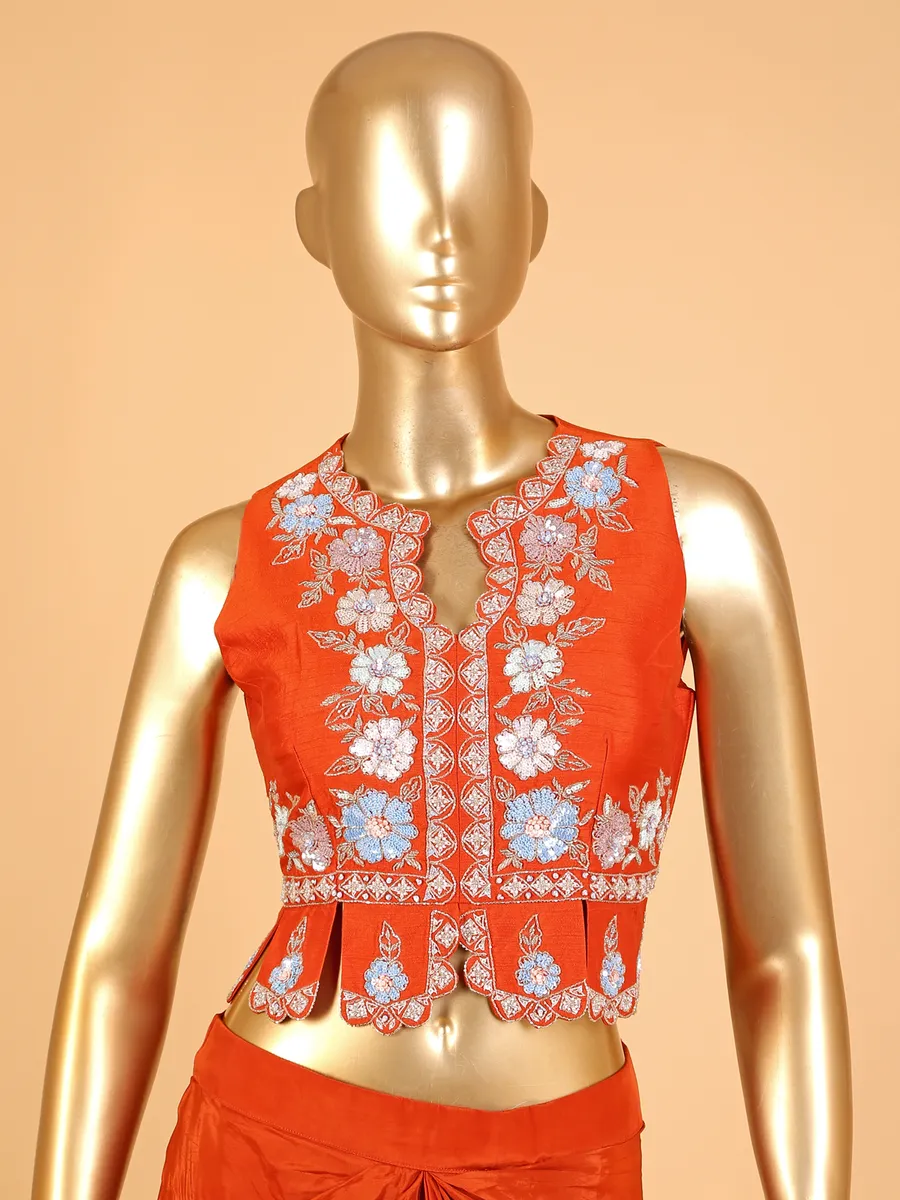 Stunning orange silk designer palazzo suit