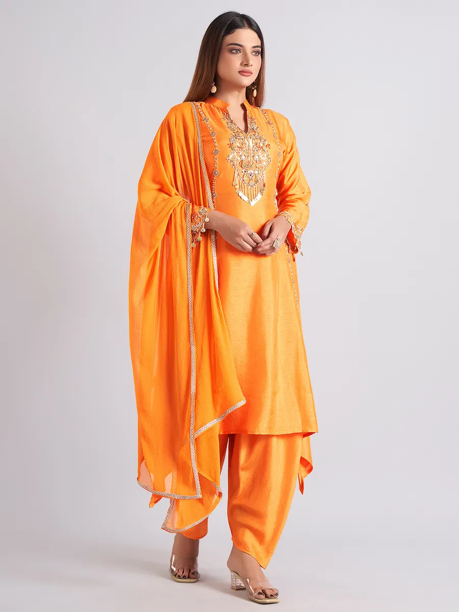 Stunning orange silk salwar suit for wedding