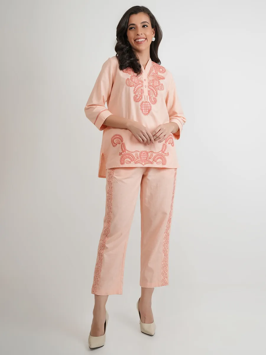Stunning peach co-ord set in cotton silk