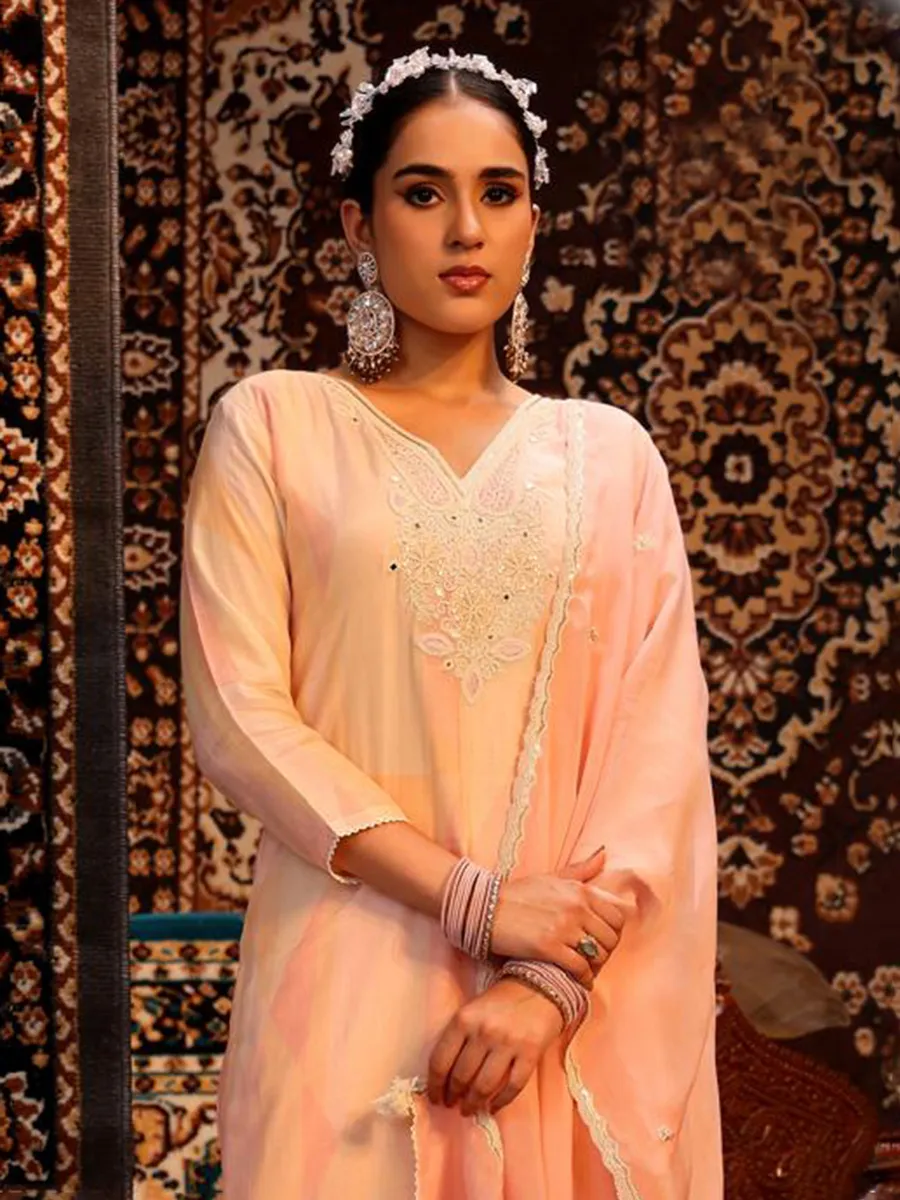 Stunning peach silk salwar suit for festive
