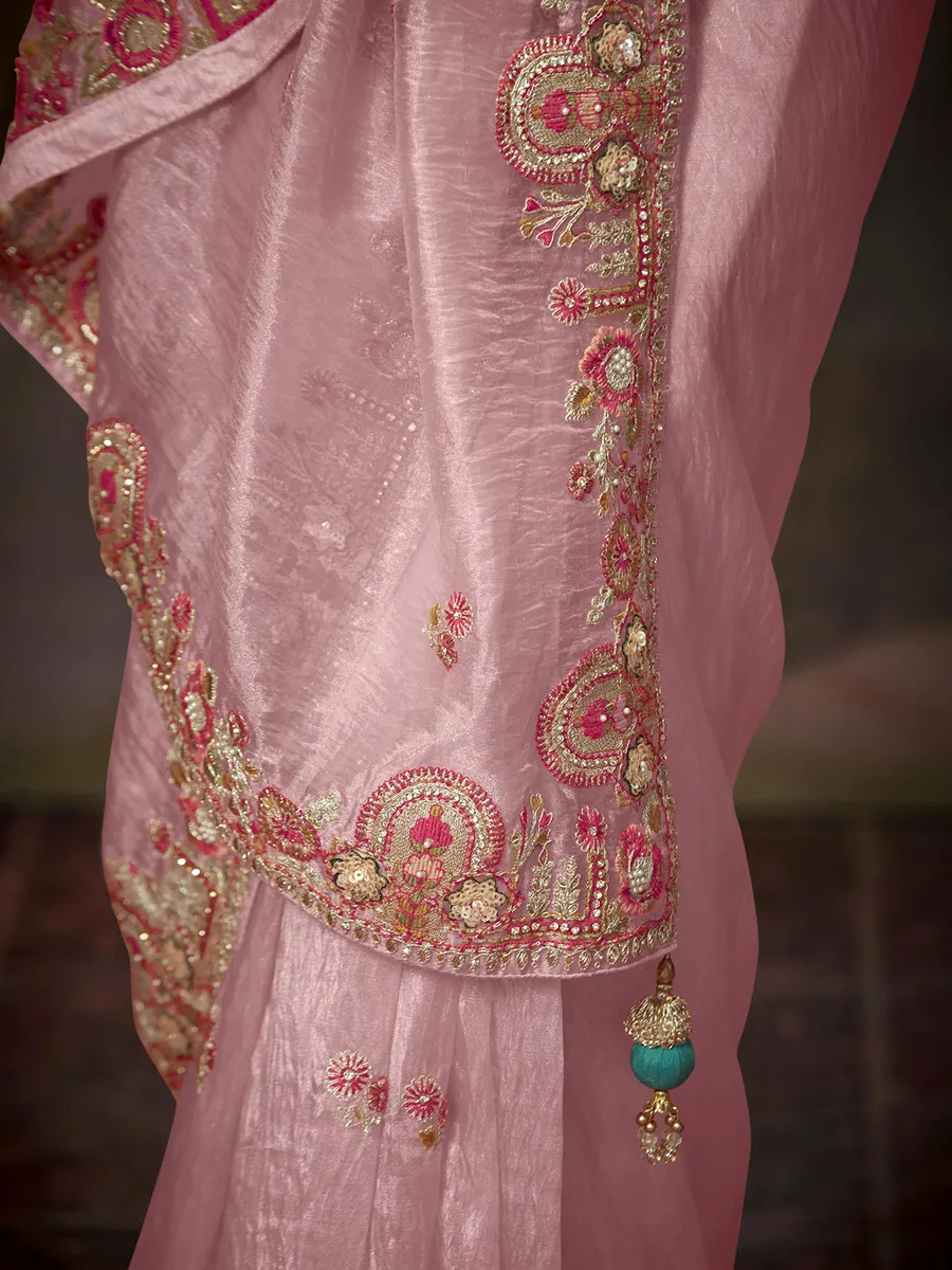Stunning pink crepe silk sareeG3WSA56432 United States