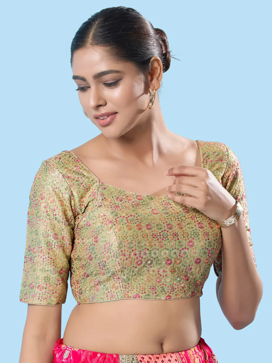 Stunning pista green brocade blouse