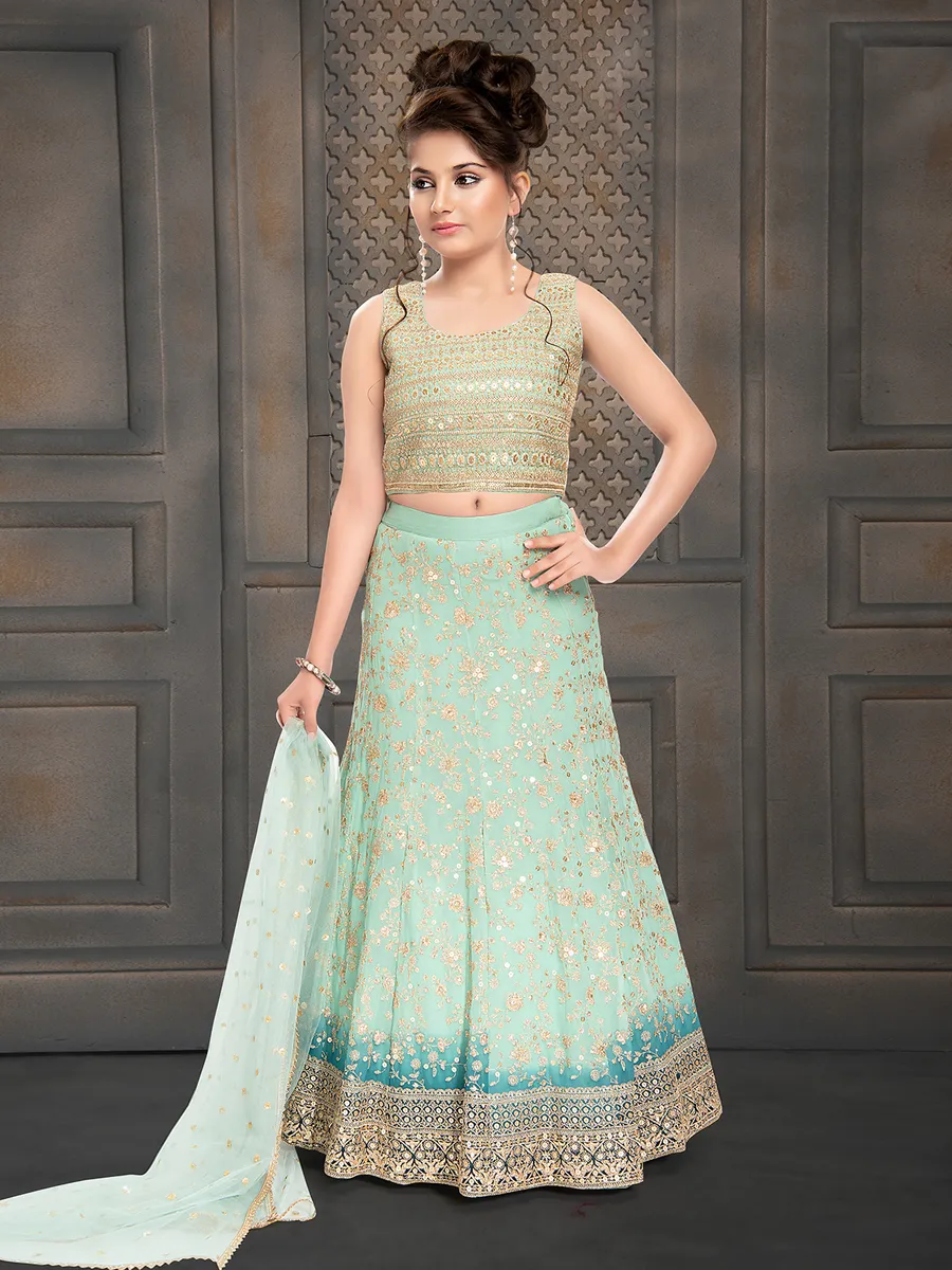 Stunning pista green lehenga choli in georgette