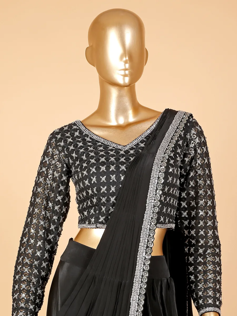 Stunning pre stitched black saree