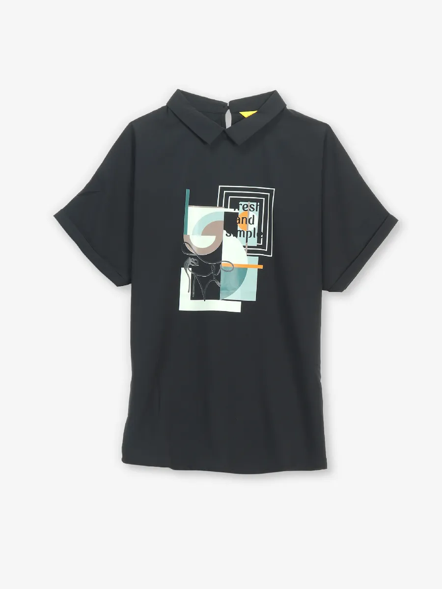 Stunning printed cotton black top