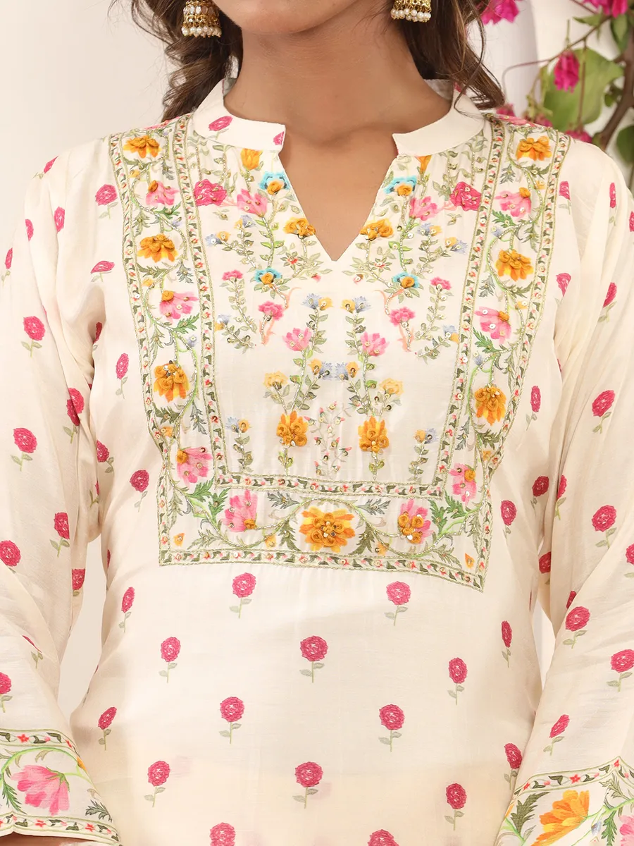 Stunning printed cream cotton kurti set