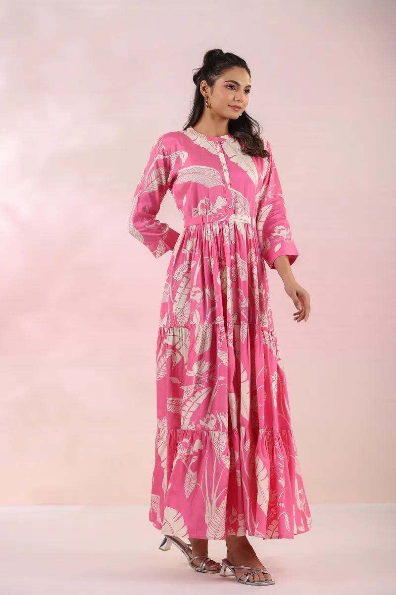 Stunning printed dark pink cotton kurti