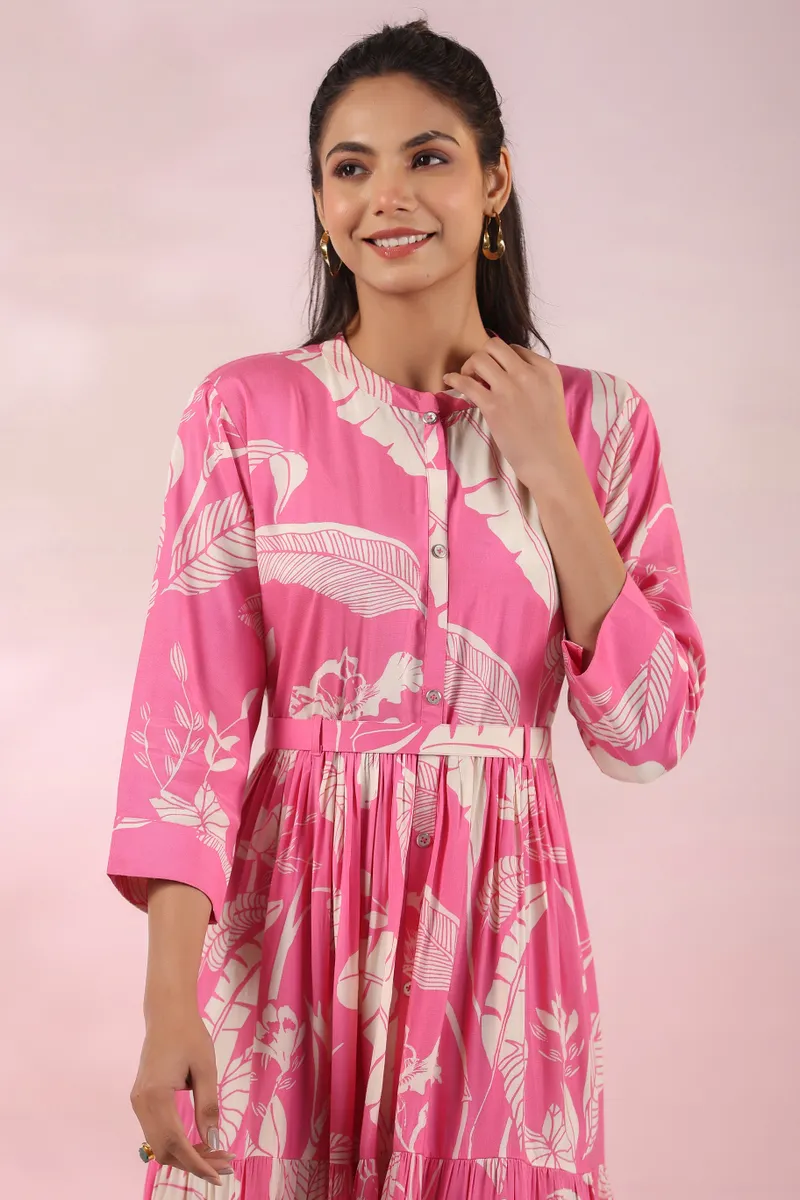 Stunning printed dark pink cotton kurti