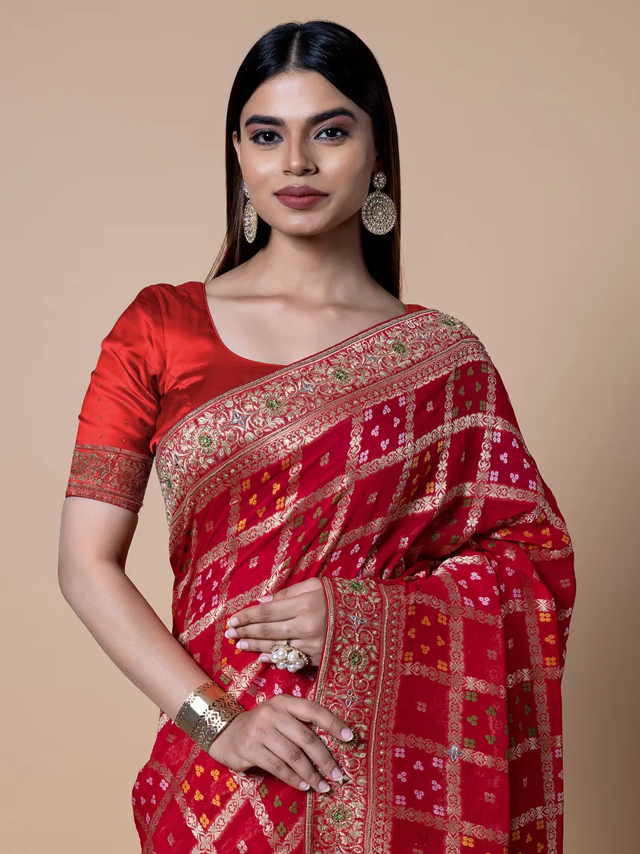 Stunning printed georgette red saree