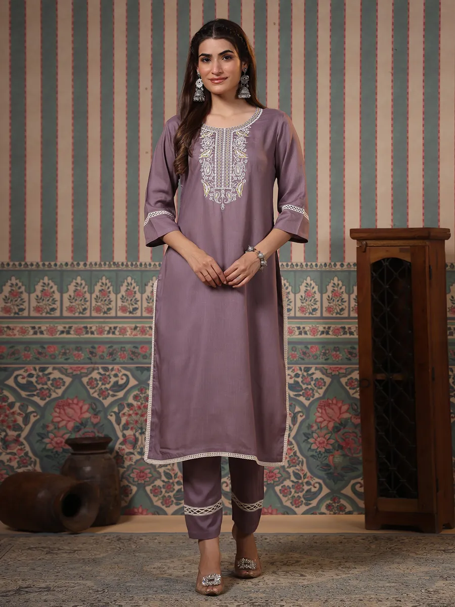 Stunning purple cotton kurti set